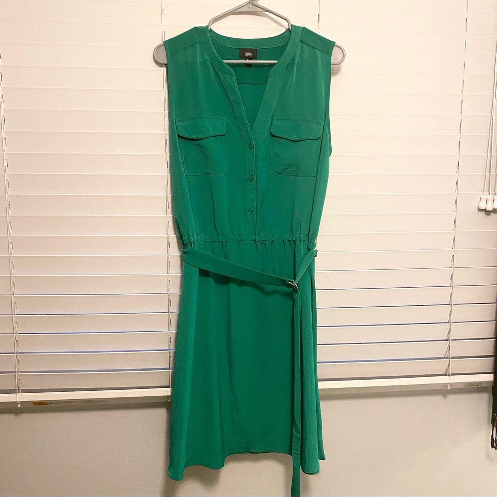 Mossimo Green Sleeveless Belted Shirt Dress